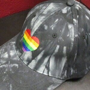 Rainbow heart Pride Baseball Cap Tye Dye by Sally Hansen